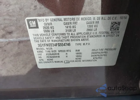 2015 Cadillac Srx Luxury Collection z USA, uszkodzony, nr VIN 3GYFNEE34FS554746